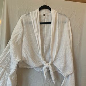 Free People White Sheer Long Sleeve Tie Top